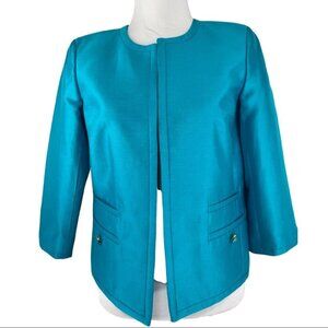 Talbots Women's NWT Blue Silk Open Front Quiet Luxury Collarless Blazer‎ 4/C40